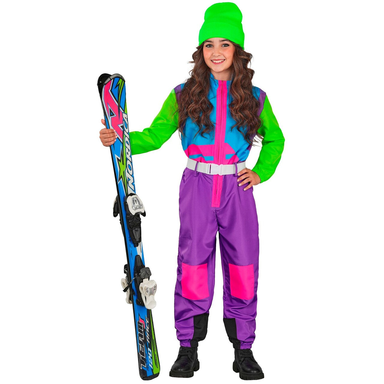 Op deze afbeelding zie je een Kostuums, van het merk Widmann. Stoere Neon Snowboarder Ski Pak Kind
