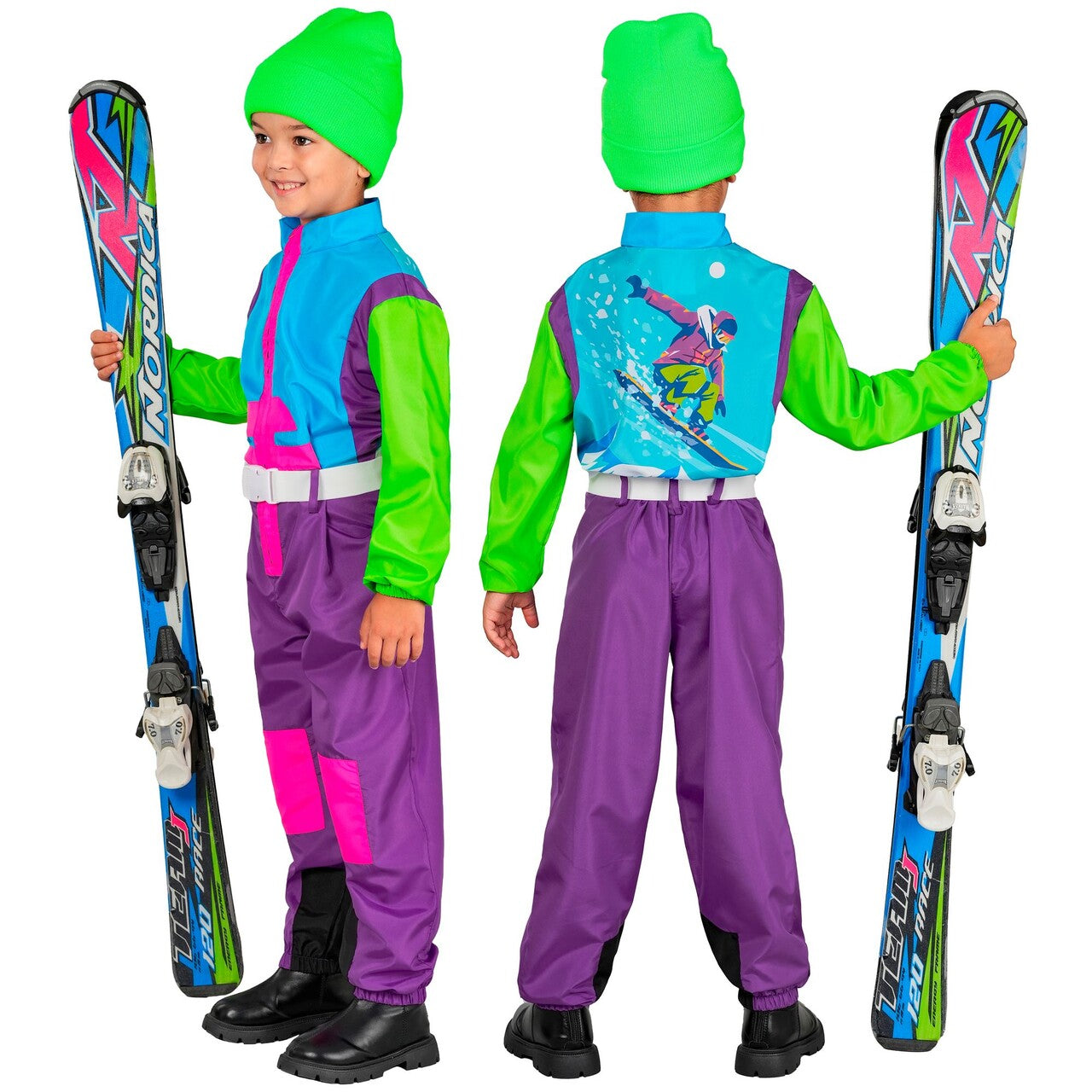 Op deze afbeelding zie je een Kostuums, van het merk Widmann. Stoere Neon Snowboarder Ski Pak Kind