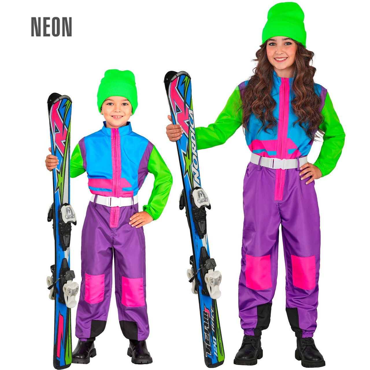 Op deze afbeelding zie je een Kostuums, van het merk Widmann. Stoere Neon Snowboarder Ski Pak Kind