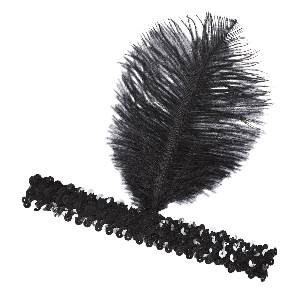 Op deze afbeelding zie je een Accessoires, van het merk Widmann. Roaring 20s Pailletten Hoofdband Met Zwarte Veer