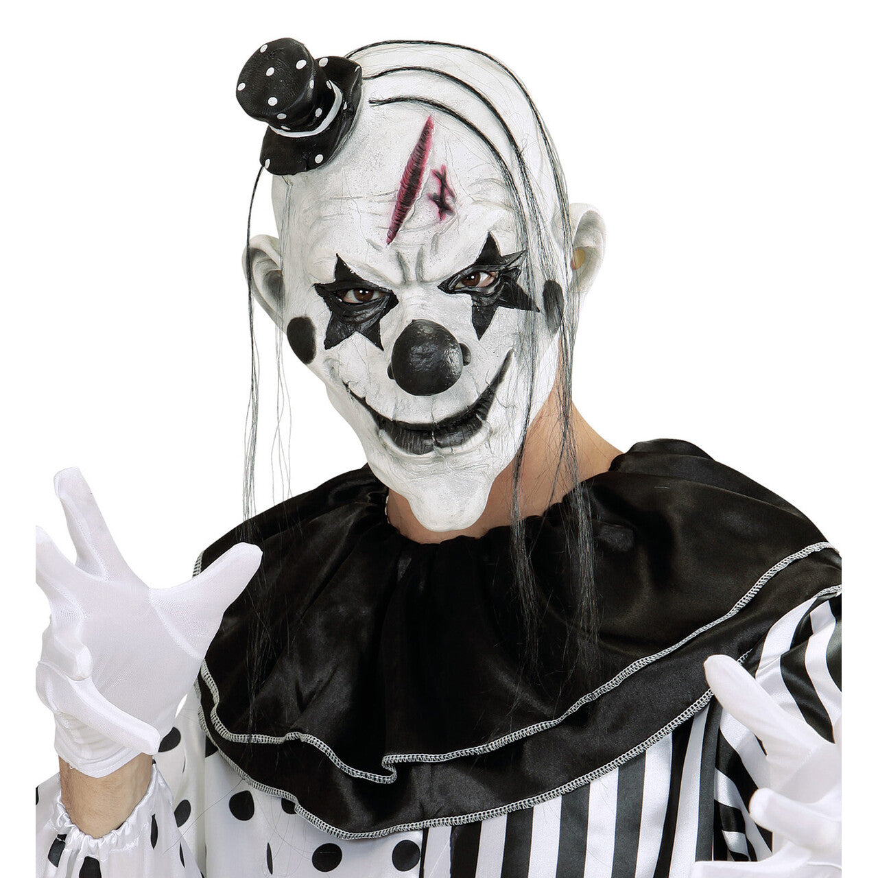 Op deze afbeelding zie je een Accessoires, van het merk Widmann. Lucky Horror Masker Killerclown Met Haar En Minihoed
