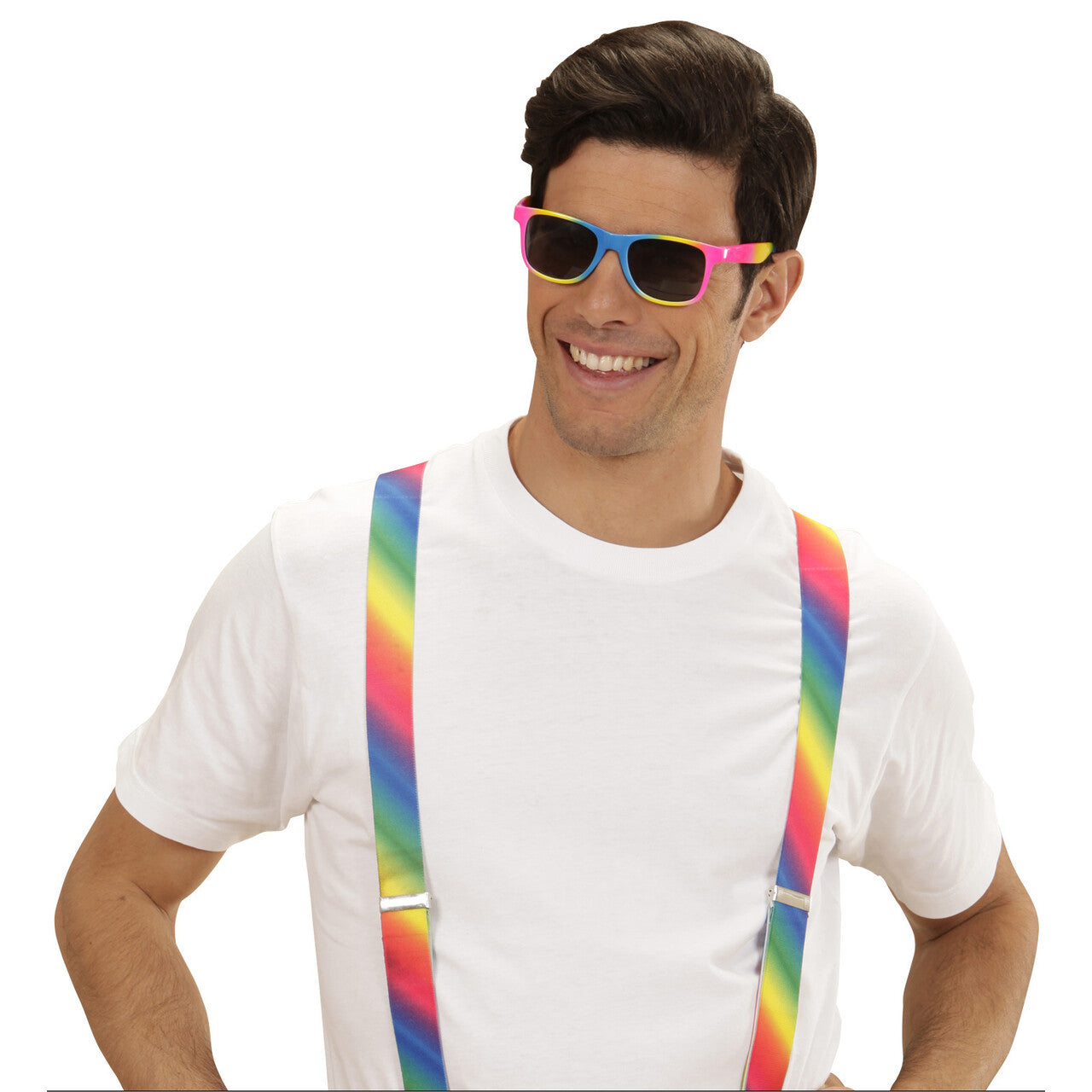 Op deze afbeelding zie je een Accessoires, van het merk Widmann. Disco Bril, Regenboog
