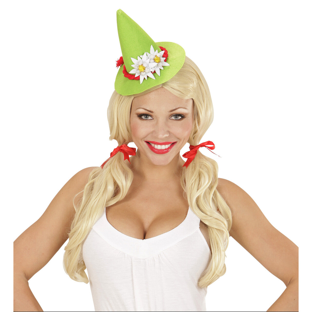 Op deze afbeelding zie je een Accessoires, van het merk Widmann. Vrolijke Mini Bayern Hoed Met Edelweiss, Groen