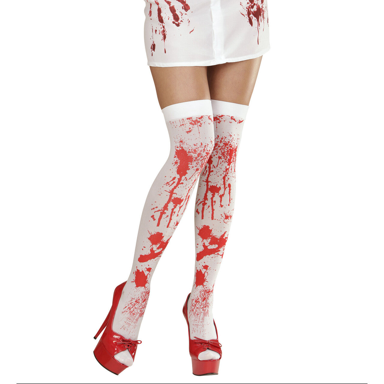Op deze afbeelding zie je een Accessoires, van het merk Widmann. Bloederige Zombie Kniekousen Bloed