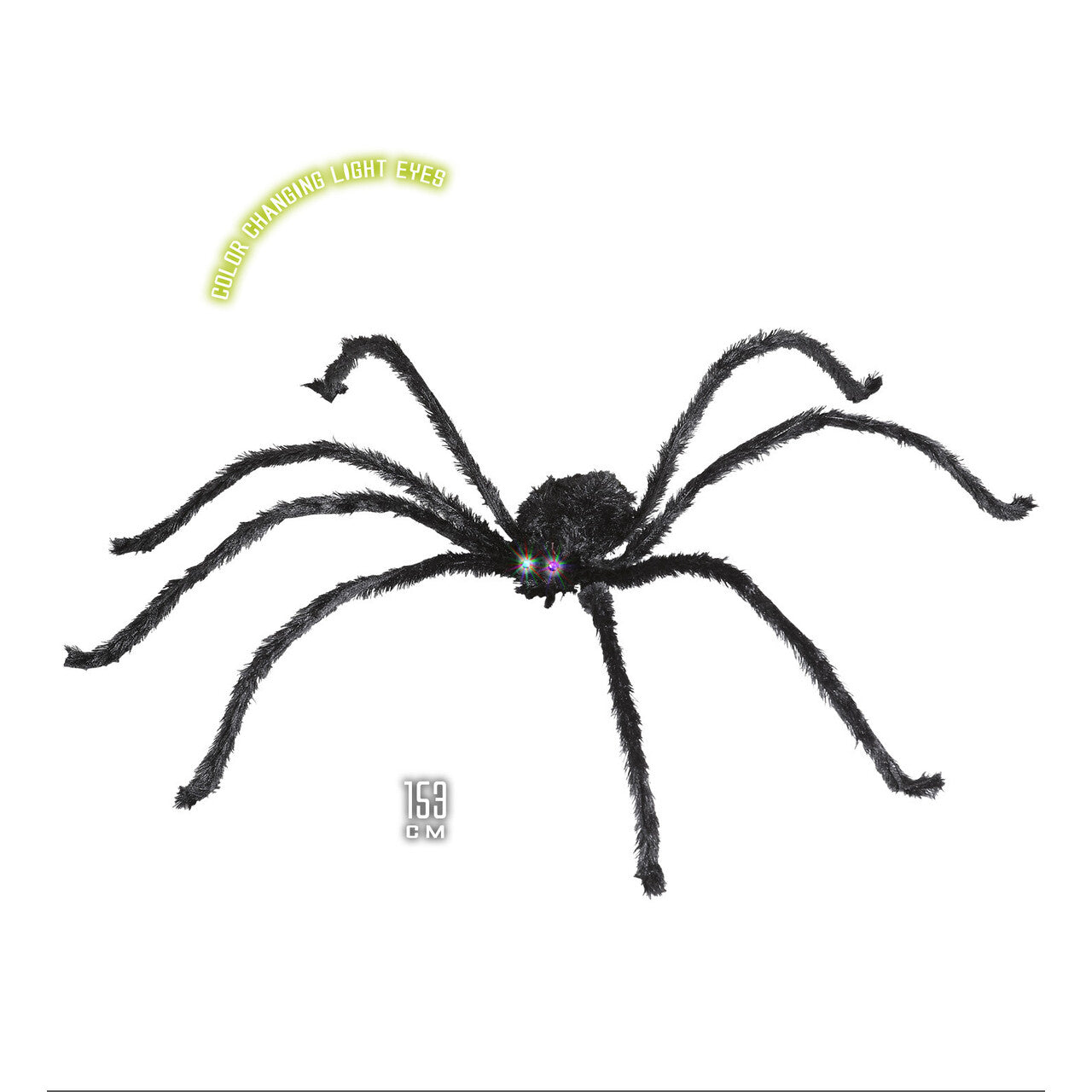 Op deze afbeelding zie je een Decoratie, van het merk Widmann. Deco Gigantische Spin Met Lichtende Ogen, 153 Centimeter