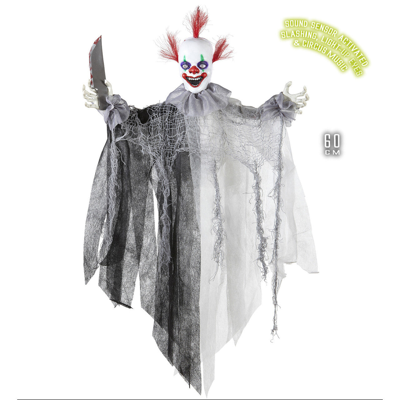 Op deze afbeelding zie je een Decoratie, van het merk Widmann. Horror-Deco Animatie Killer Clown Met Lichtgevende Ogen En Geluid