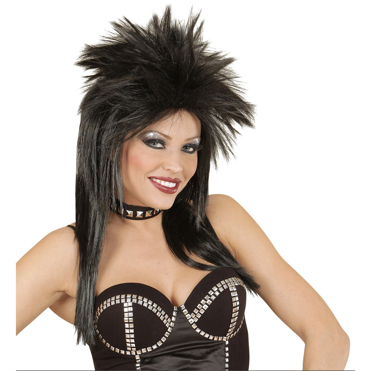 Op deze afbeelding zie je een Accessoires, van het merk Widmann. Glam-Punk Pruik, Rockster Zwart