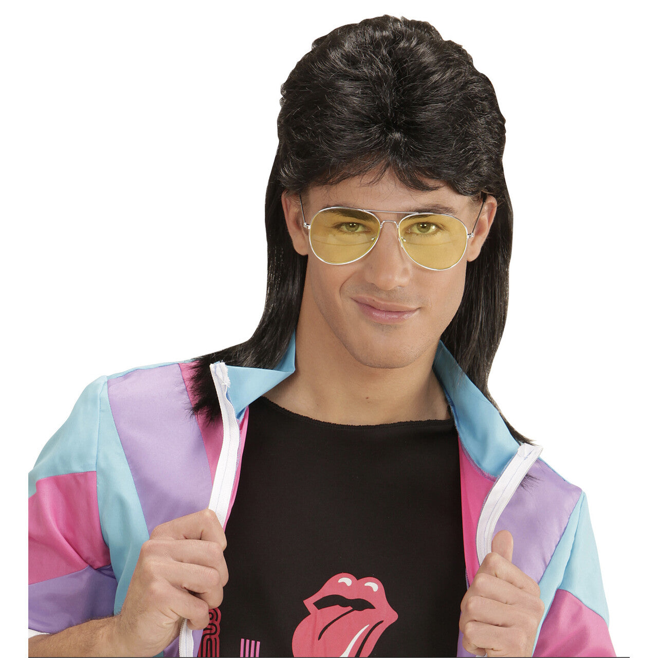Op deze afbeelding zie je een Accessoires, van het merk Widmann. Nerd Pruik, Mullet Zwart