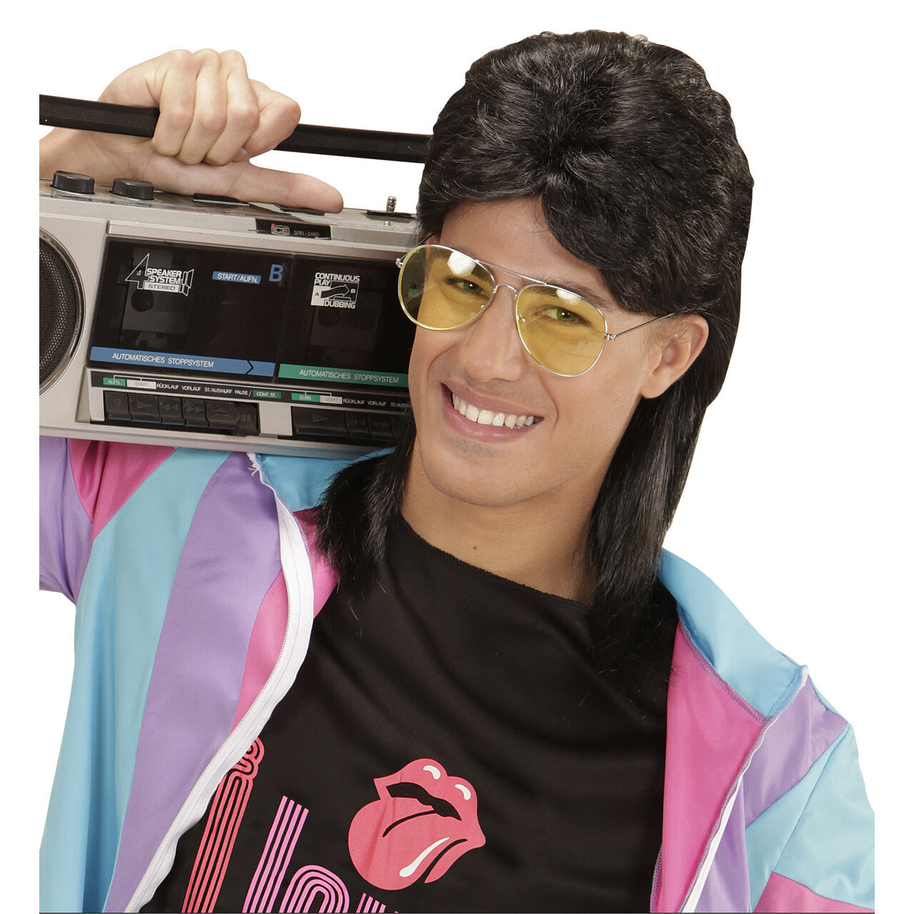 Op deze afbeelding zie je een Accessoires, van het merk Widmann. Nerd Pruik, Mullet Zwart