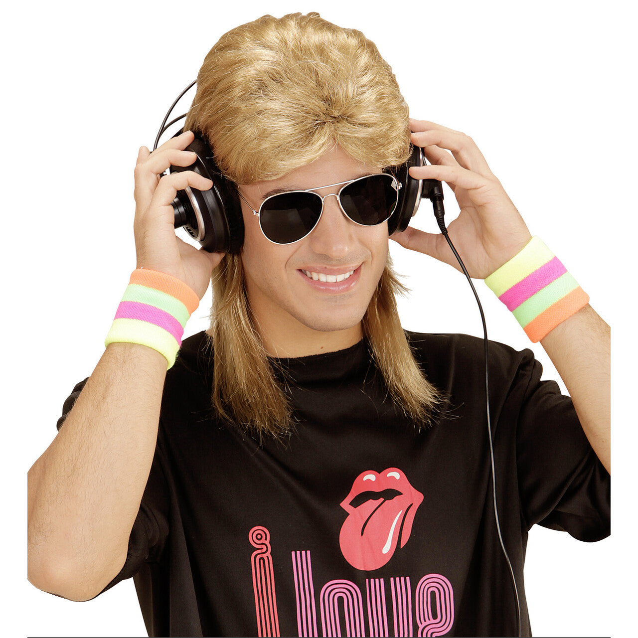 Op deze afbeelding zie je een Accessoires, van het merk Widmann. Nerd Pruik, Mullet Met Bril Blond