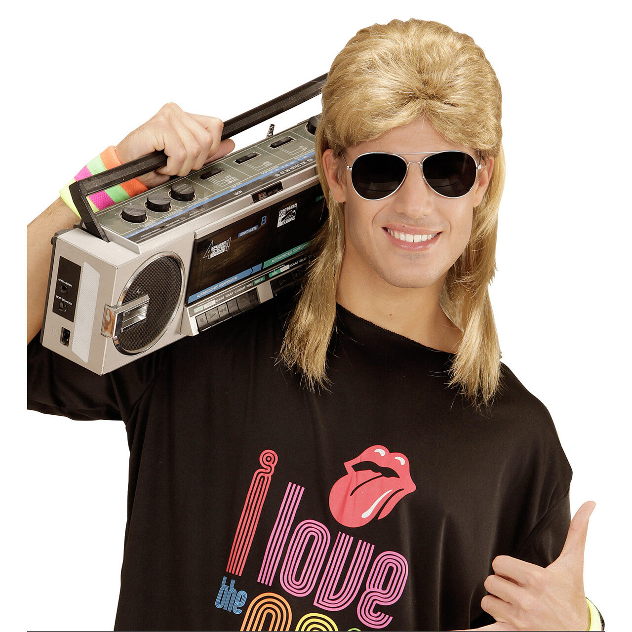 Op deze afbeelding zie je een Accessoires, van het merk Widmann. Nerd Pruik, Mullet Met Bril Blond