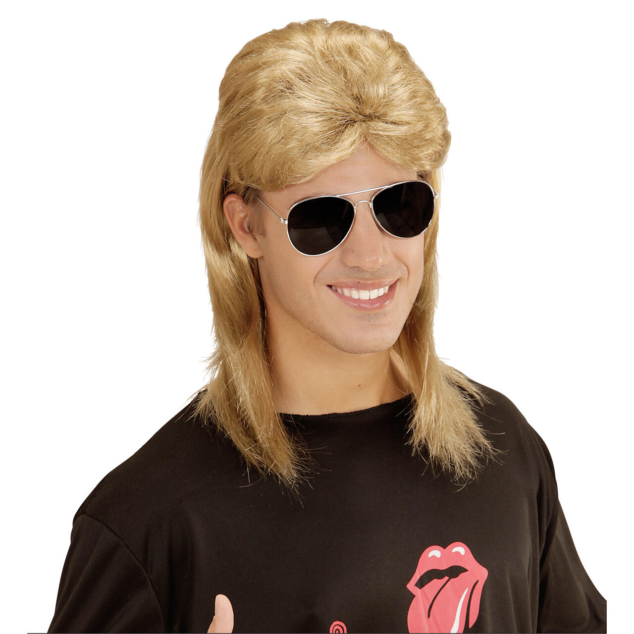 Op deze afbeelding zie je een Accessoires, van het merk Widmann. Nerd Pruik, Mullet Met Bril Blond