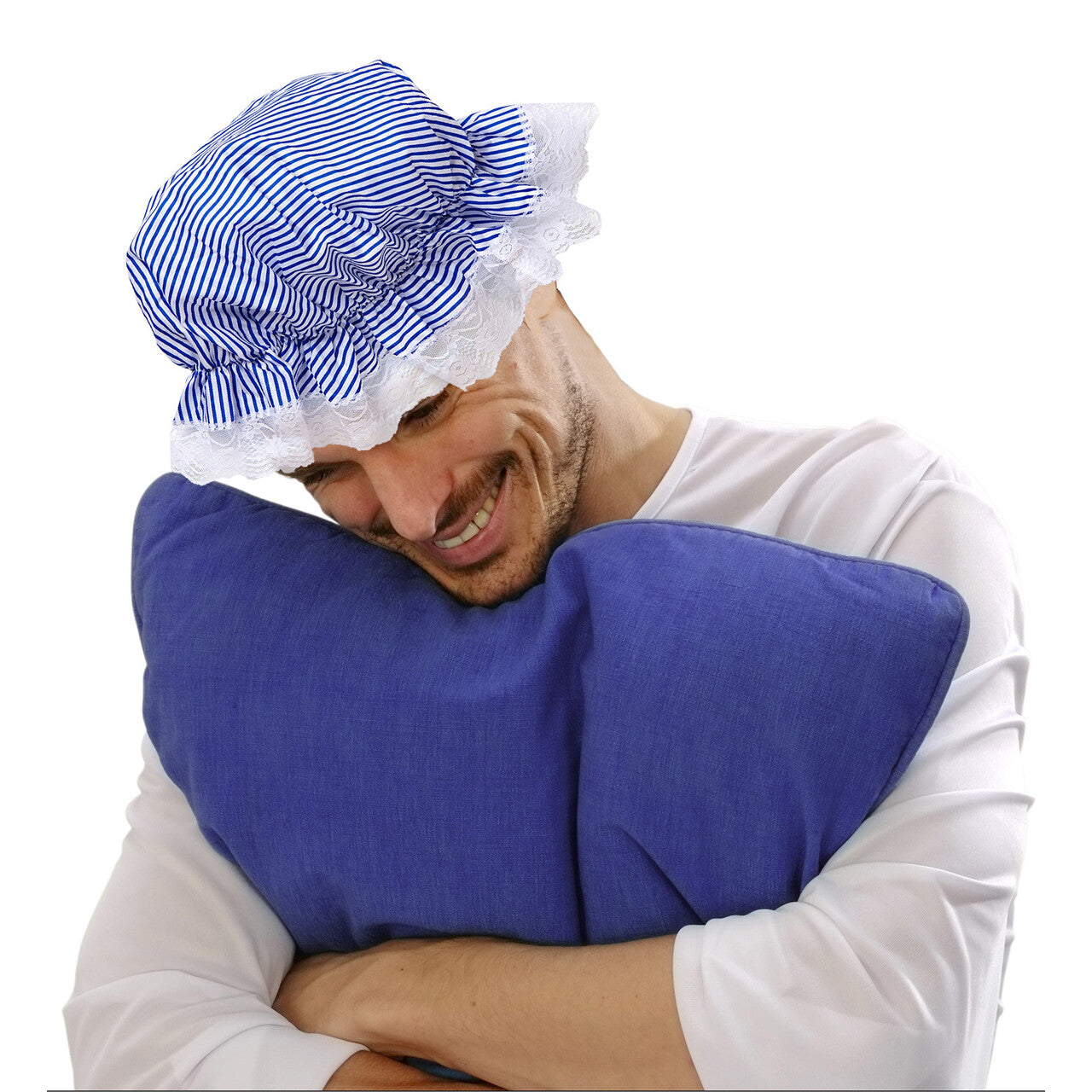 Op deze afbeelding zie je een Accessoires, van het merk Widmann. Boerinnen Slaapmuts Blauw / Wit Gestreept
