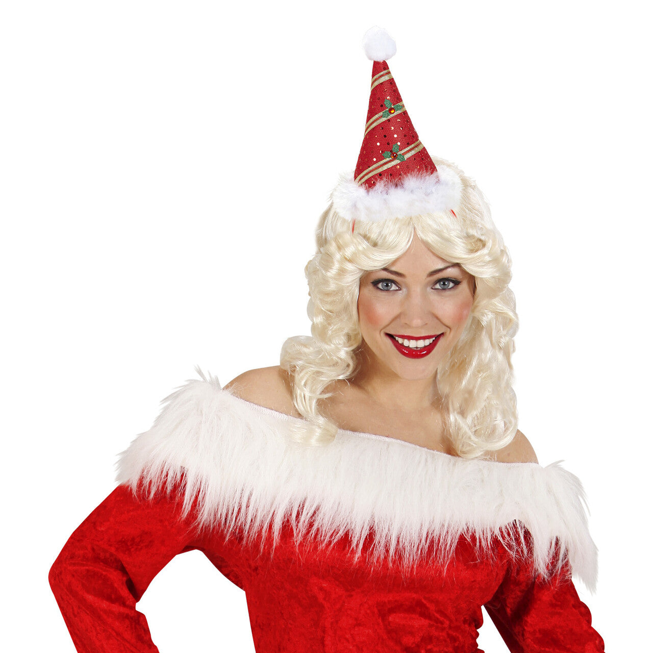 Op deze afbeelding zie je een Accessoires, van het merk Widmann. Feestelijke Hoofdband Mini Kerstman Met Marabou