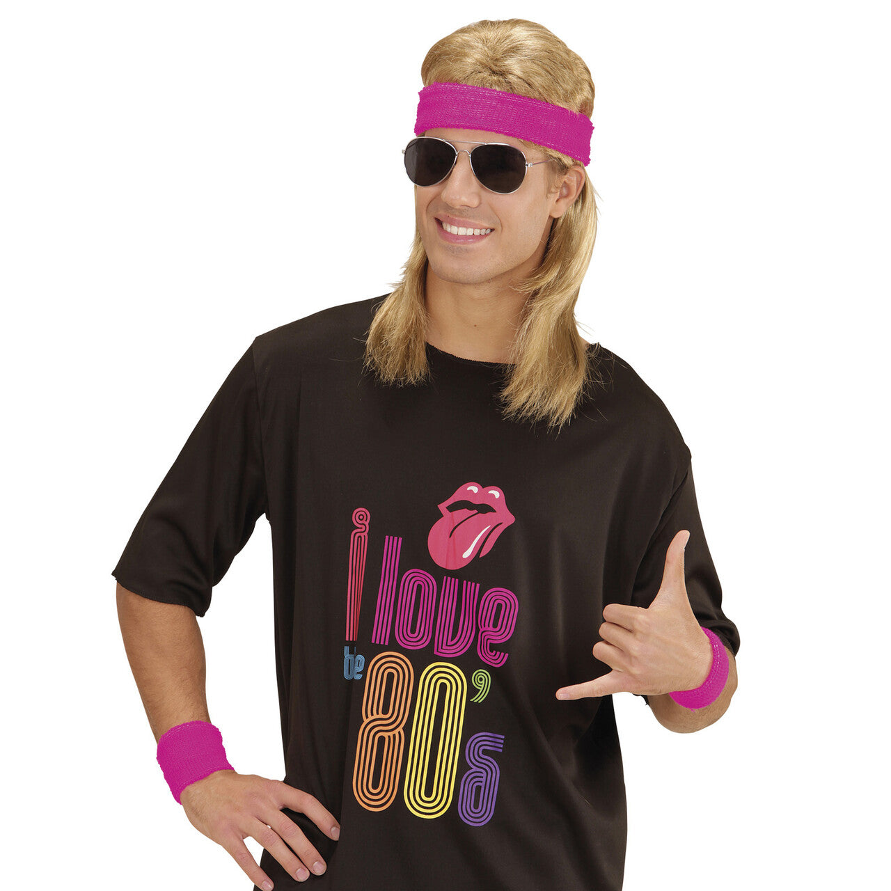 Op deze afbeelding zie je een Accessoires, van het merk Widmann. Atletische 80s Zweetband Set, Neon Rose