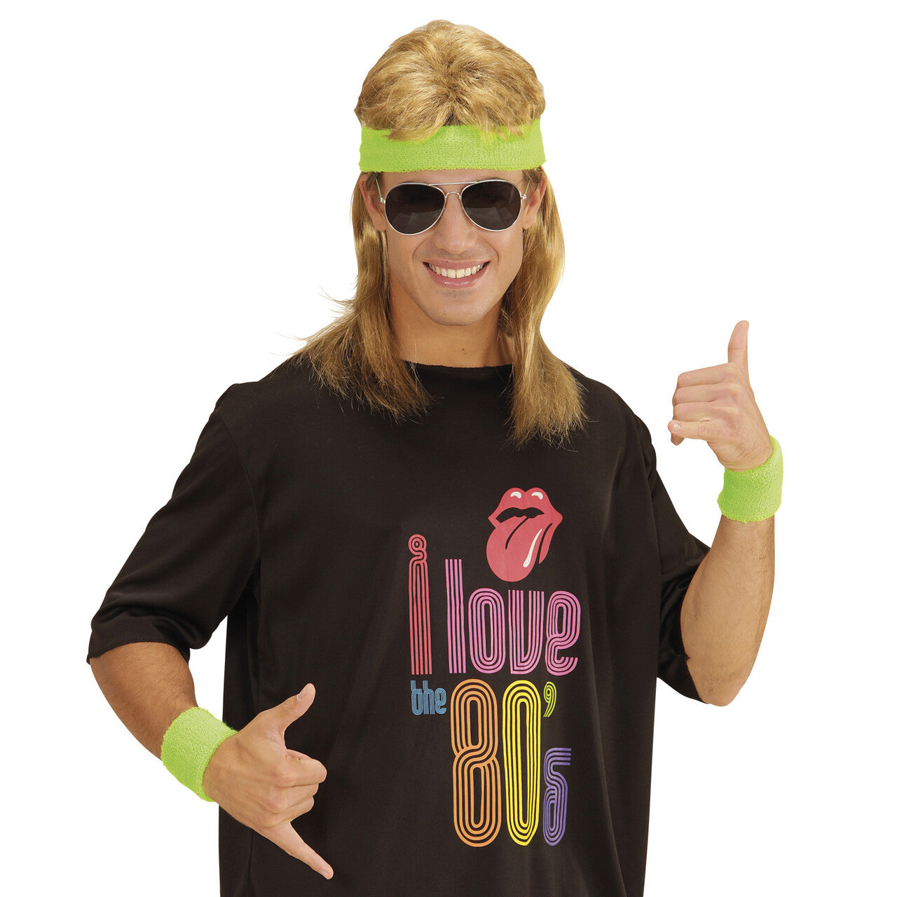 Op deze afbeelding zie je een Accessoires, van het merk Widmann. Atletische 80s Zweetband Set Neon Groen