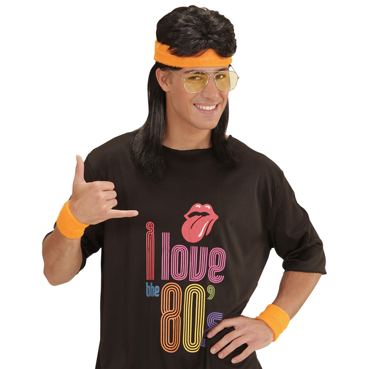 Op deze afbeelding zie je een Accessoires, van het merk Widmann. Atletische 80s Zweetband Set Neon Oranje