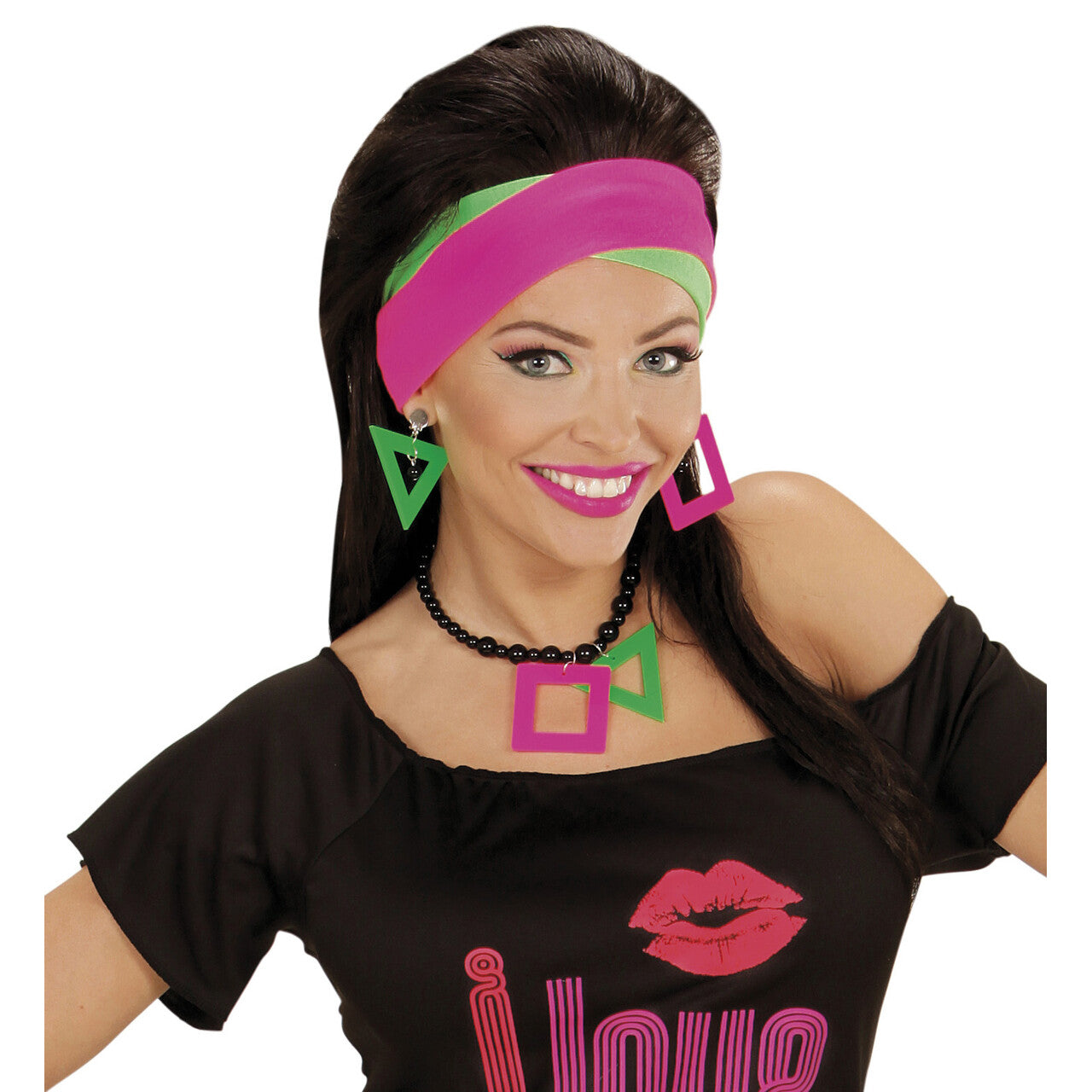 Op deze afbeelding zie je een Accessoires, van het merk Widmann. Eighties Ketting En Oorbellen Neon Kleur