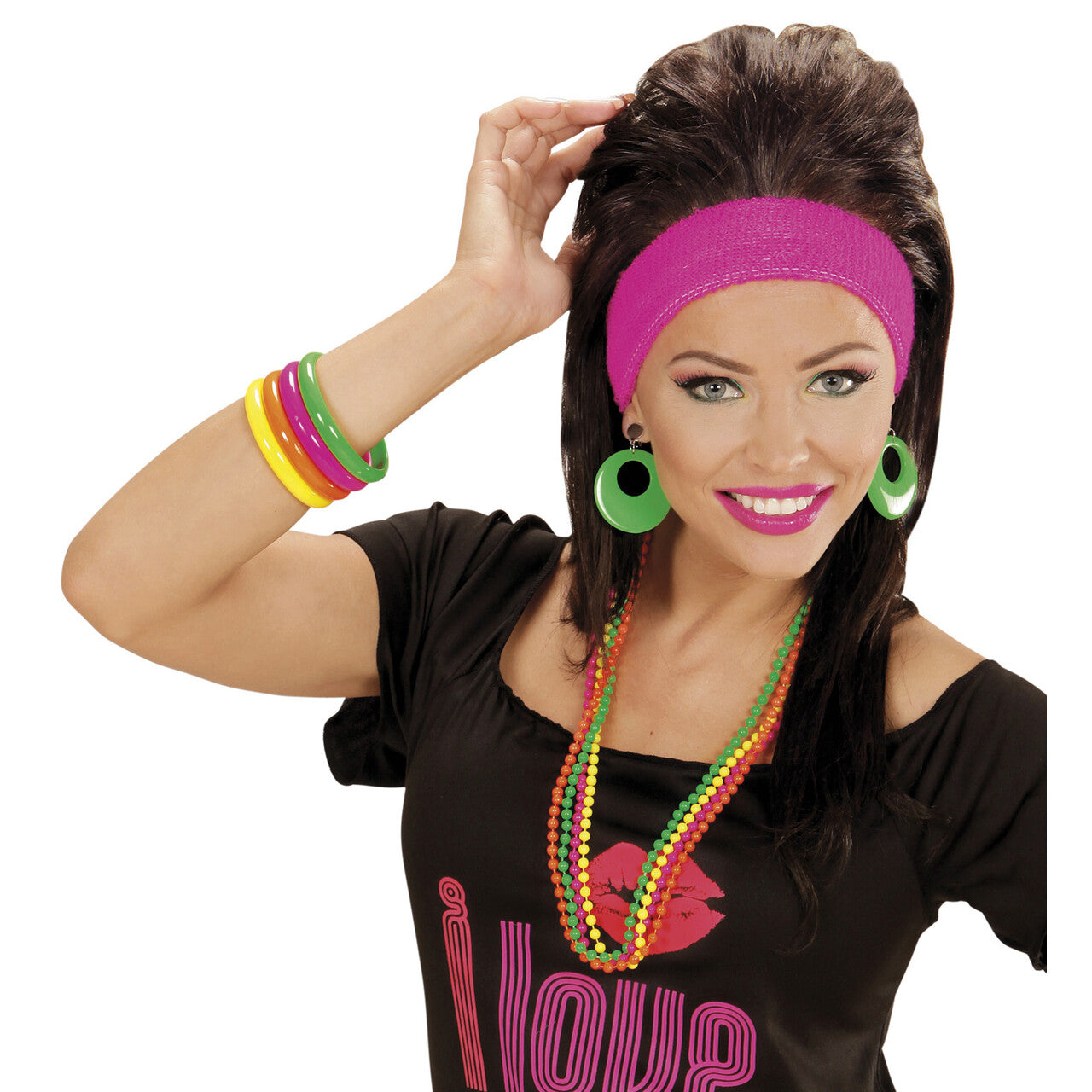 Op deze afbeelding zie je een Accessoires, van het merk Widmann. Kleurige Set Van 4 Neon Armbanden