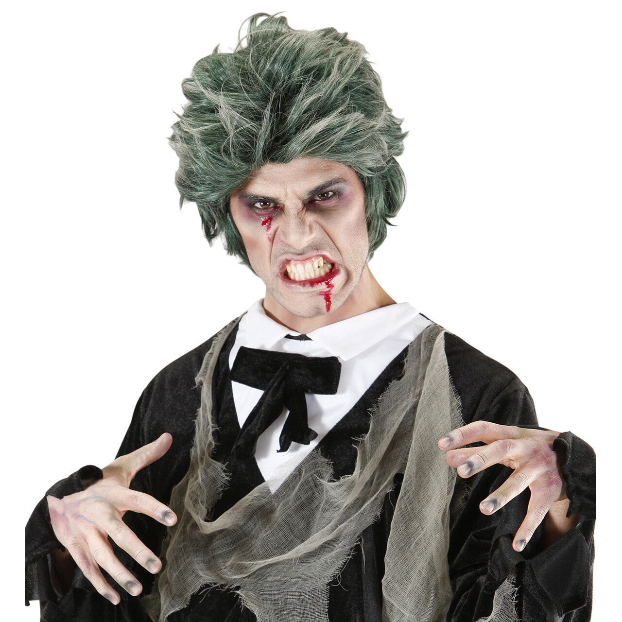 Op deze afbeelding zie je een Accessoires, van het merk Widmann. Pruik, Zombie Man Groen Death Dracula