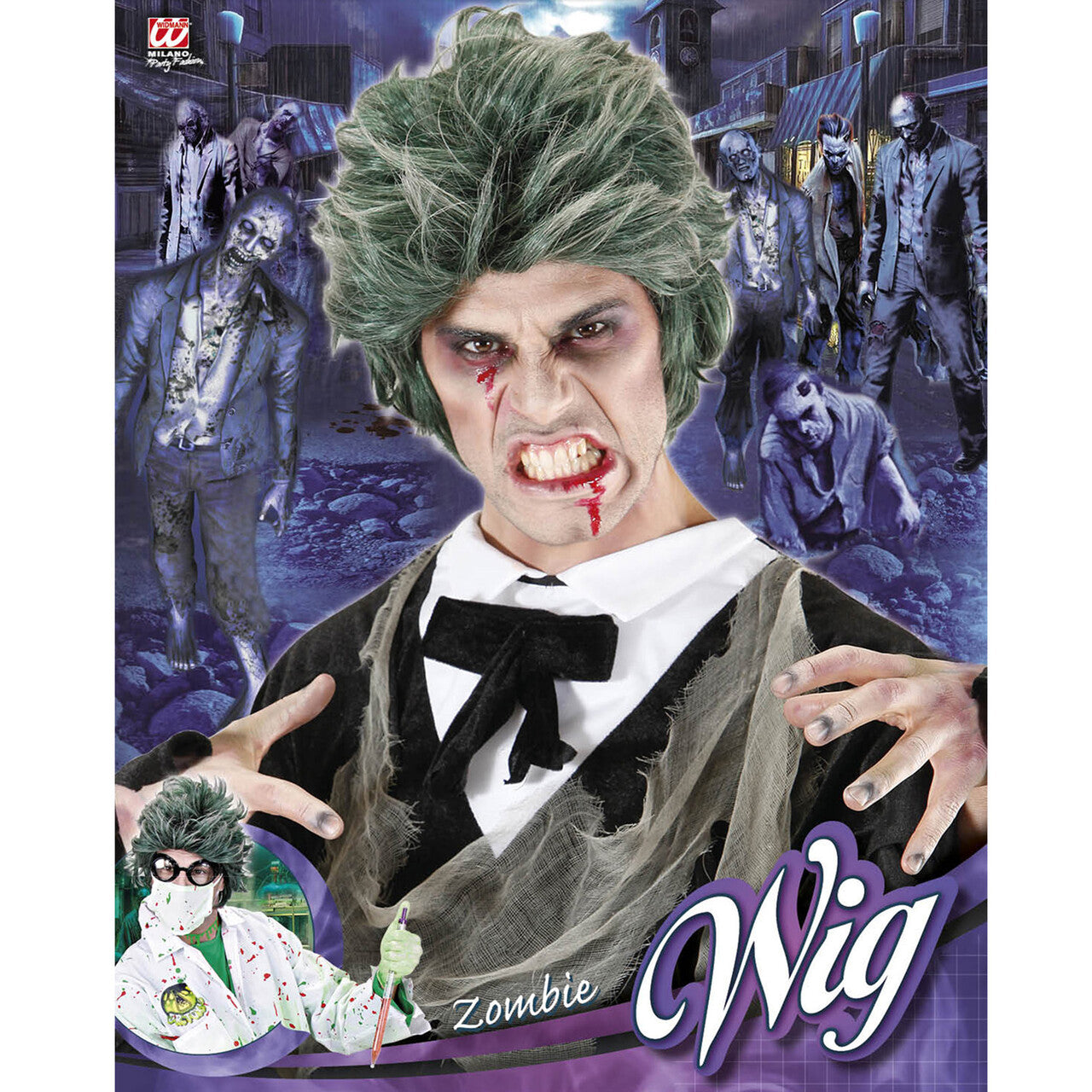Op deze afbeelding zie je een Accessoires, van het merk Widmann. Pruik, Zombie Man Groen Death Dracula