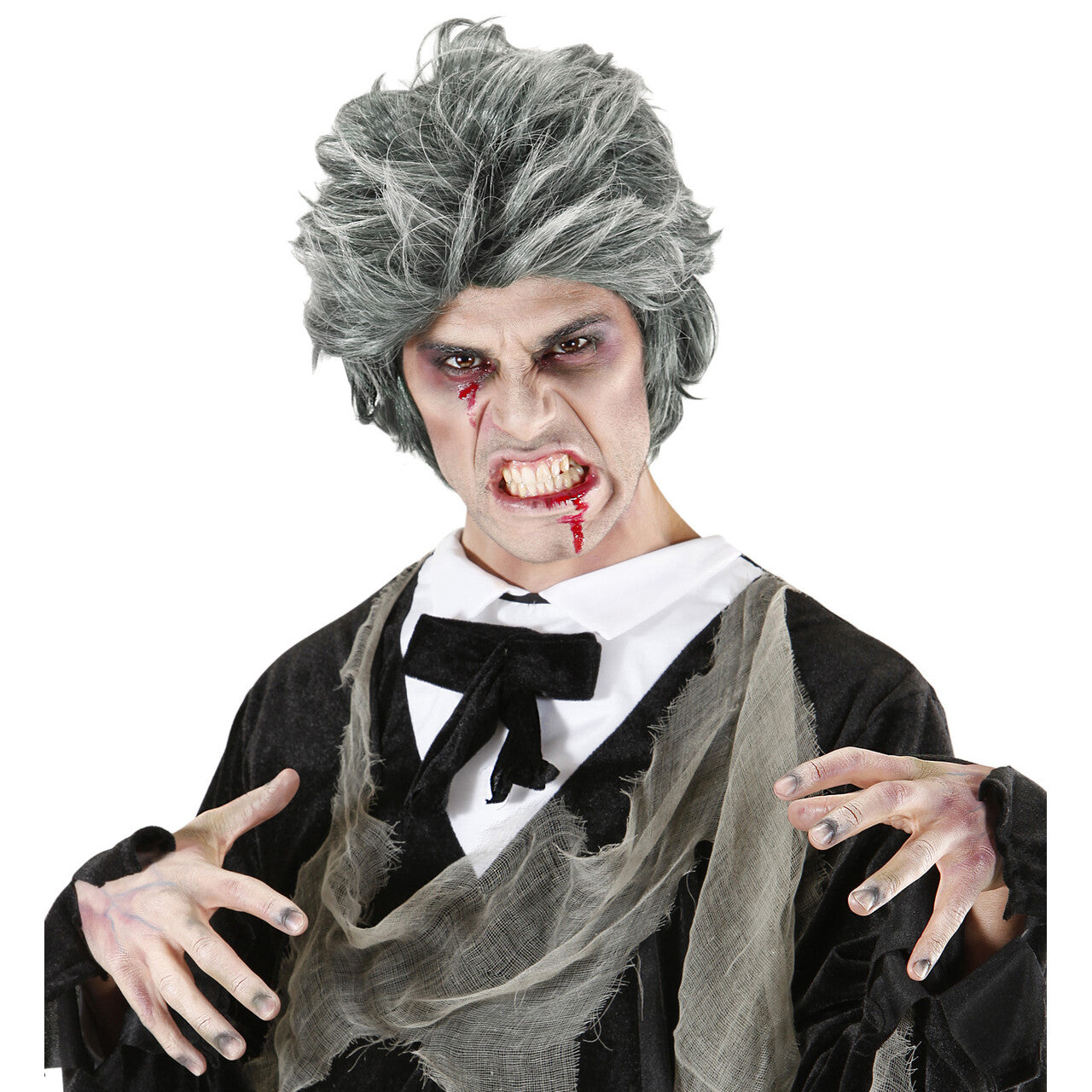 Op deze afbeelding zie je een Accessoires, van het merk Widmann. Pruik, Zombie Man Grijs Death Dracula