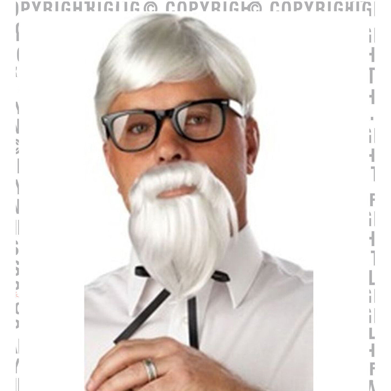 Op deze afbeelding zie je een Accessoires, van het merk Widmann. Pruik, Kentucky Met Baard Colonel Sanders