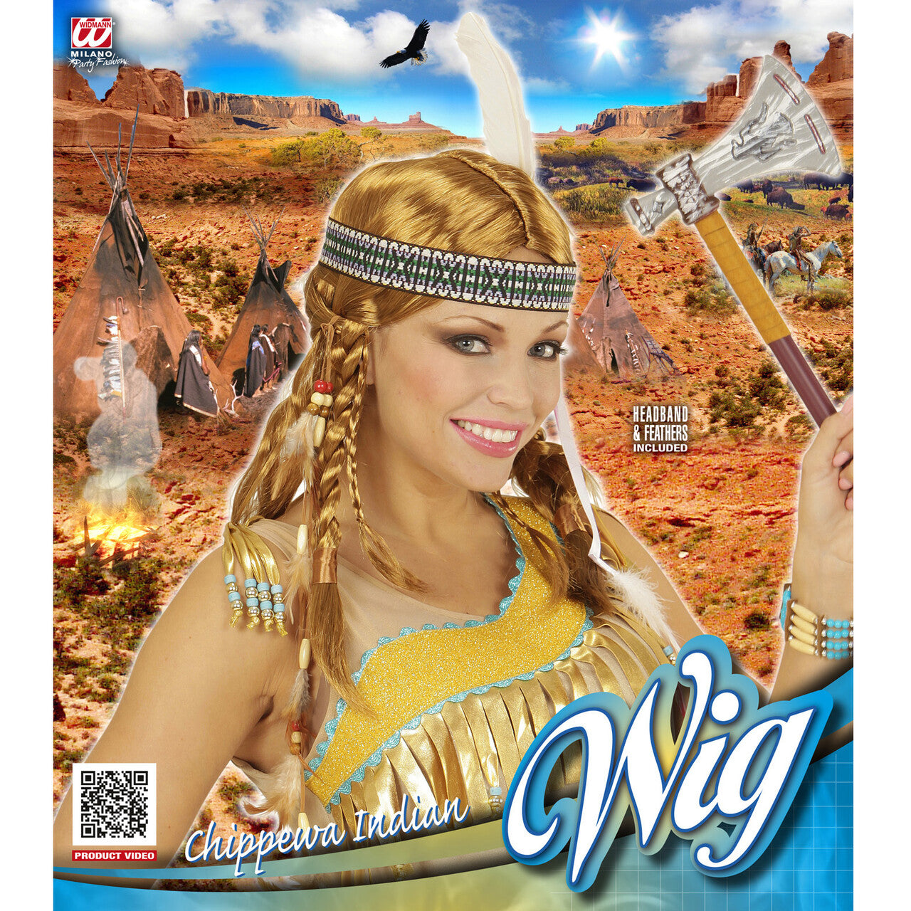 Op deze afbeelding zie je een Accessoires, van het merk Widmann. Vlechten Pruik, Chippewa Indiaanse