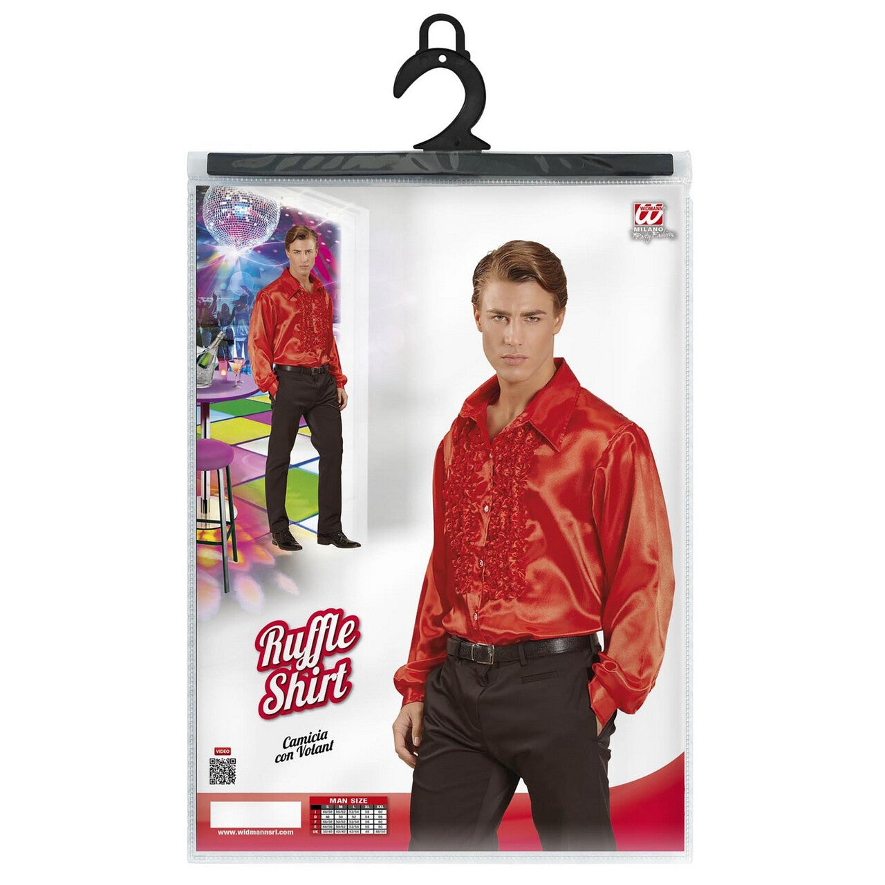 Op deze afbeelding zie je een Kostuums, van het merk Widmann. Lekker Foute Blouse Met Ruches Rood Man