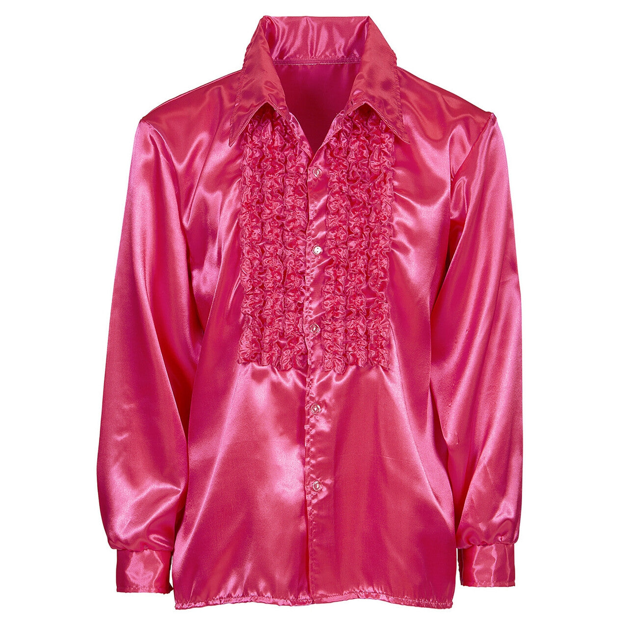 Op deze afbeelding zie je een Kostuums, van het merk Widmann. Lekker Foute Blouse Met Ruches Roze Man