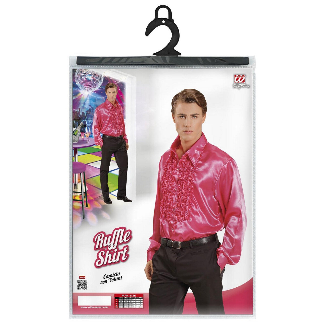 Op deze afbeelding zie je een Kostuums, van het merk Widmann. Lekker Foute Blouse Met Ruches Roze Man