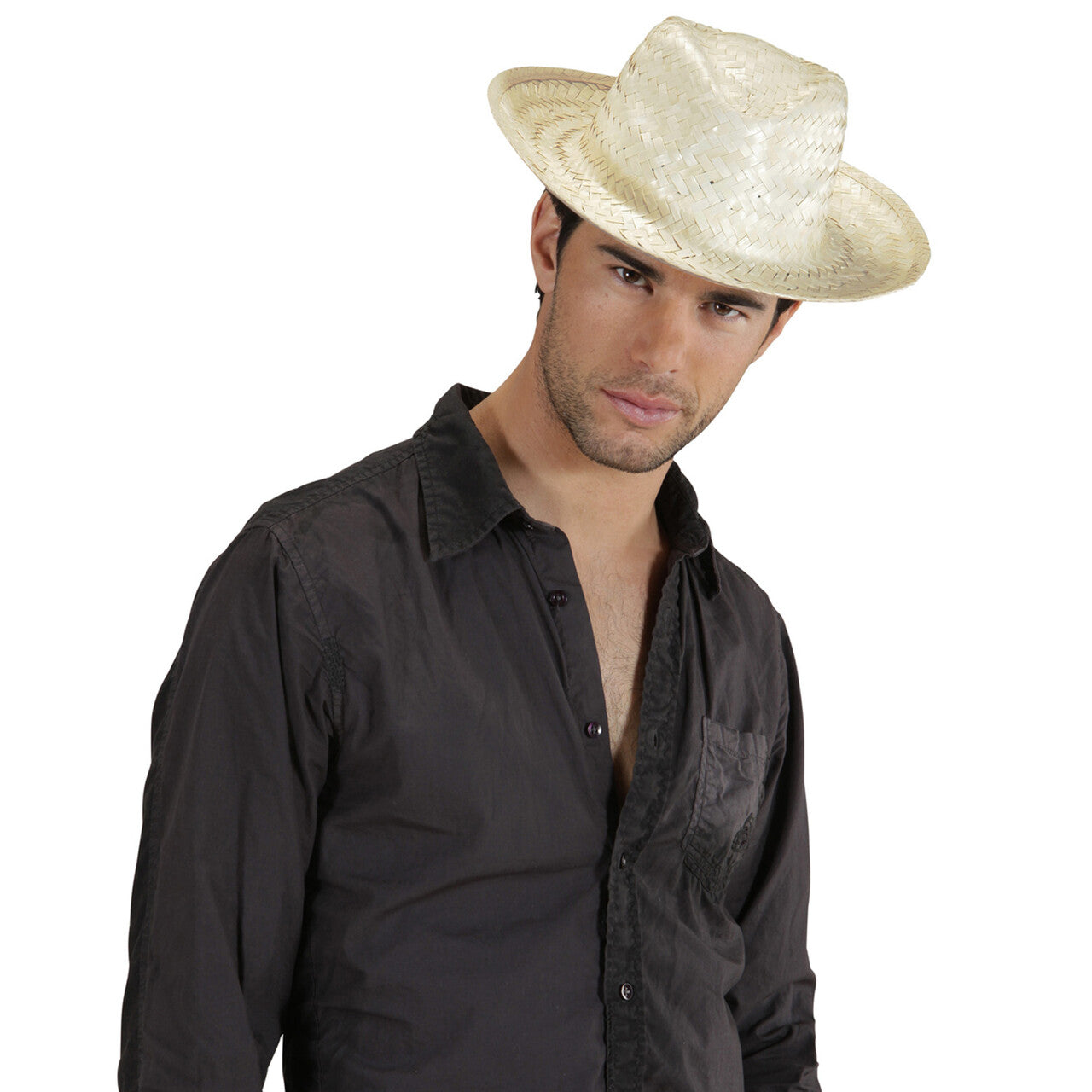 Op deze afbeelding zie je een Accessoires, van het merk Widmann. Cowboyhoed Stro, Wit