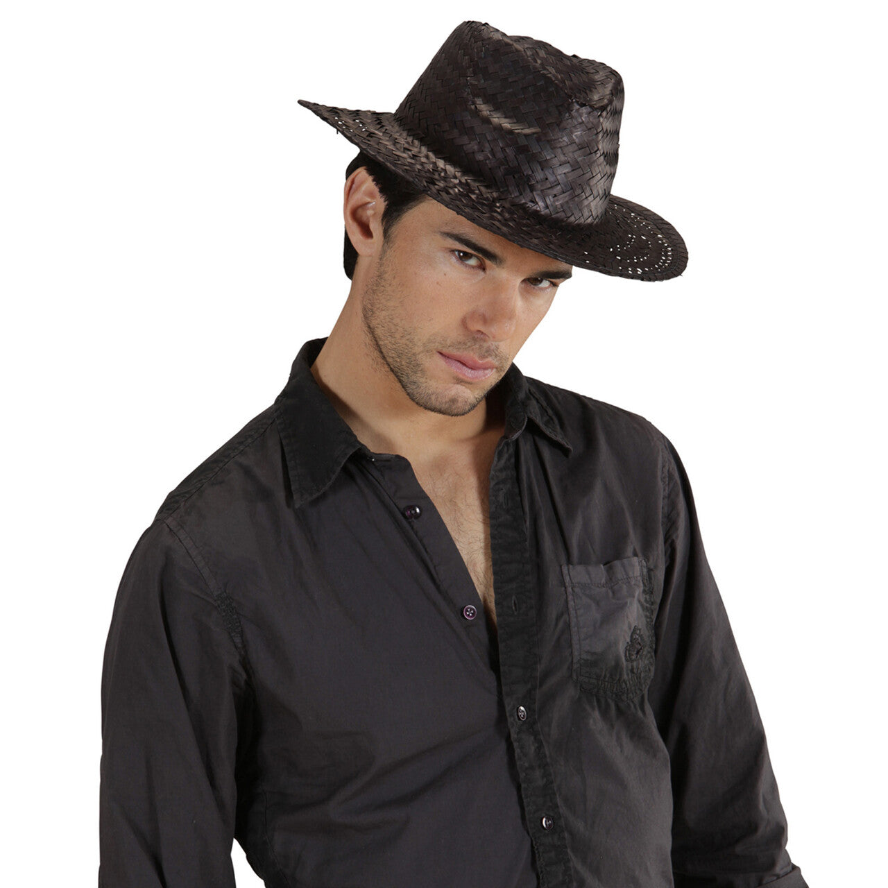 Op deze afbeelding zie je een Accessoires, van het merk Widmann. Cowboyhoed Stro, Zwart