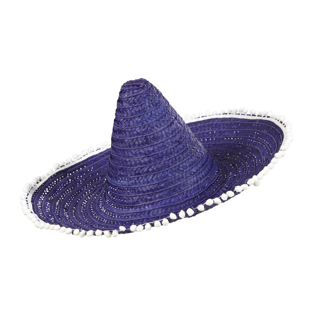 Op deze afbeelding zie je een Accessoires, van het merk Widmann. Sombrero 50cm, Blauw / Paars Met Pom Poms