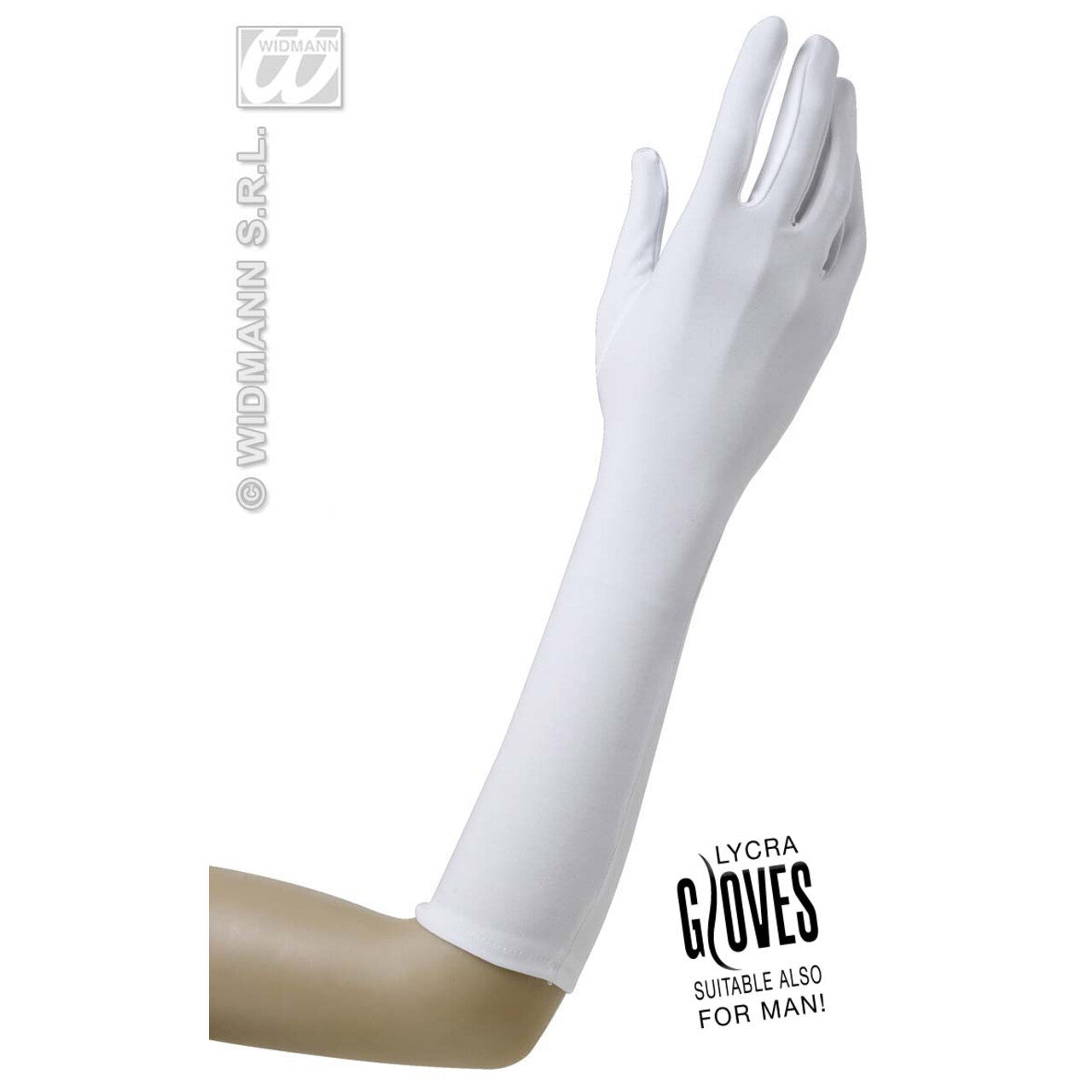 Op deze afbeelding zie je een Accessoires, van het merk Widmann. Handschoenen Lycra 37 Centimeter Wit