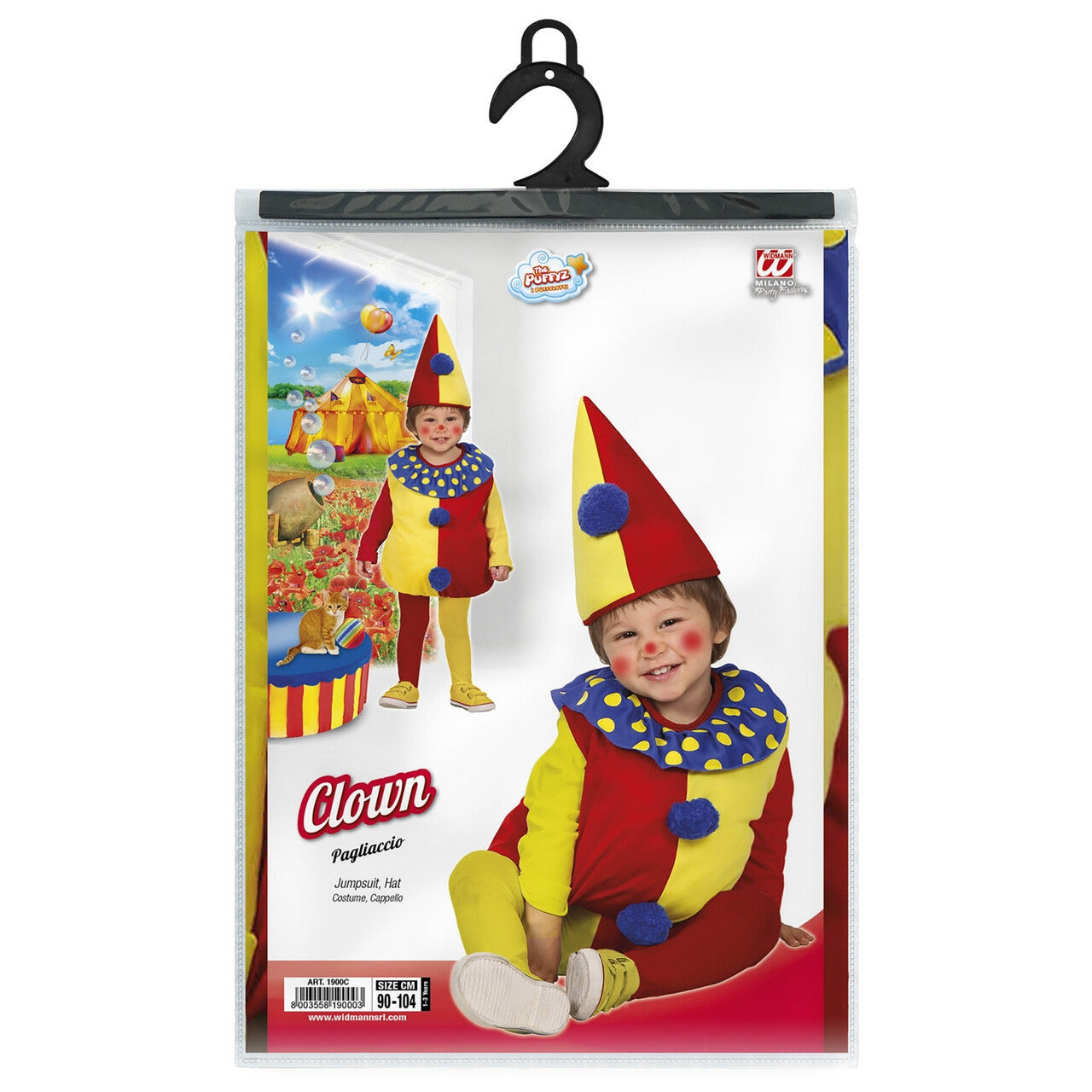 Op deze afbeelding zie je een Kostuums, van het merk Widmann. Opgevulde Clown Kind Baby Pierot Kostuum Kind