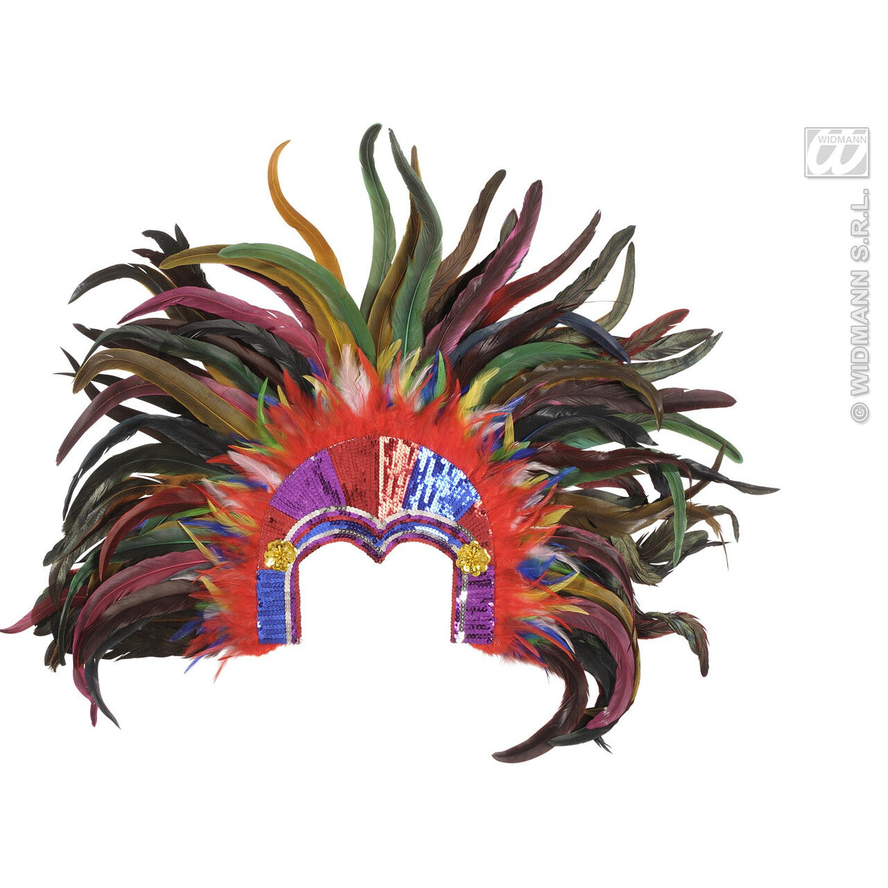Op deze afbeelding zie je een Accessoires, van het merk Widmann. Hoofdband Tropicana Met Pailletten En Veelkleurige Veren