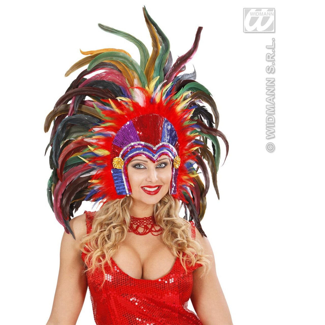 Op deze afbeelding zie je een Accessoires, van het merk Widmann. Hoofdband Tropicana Met Pailletten En Veelkleurige Veren