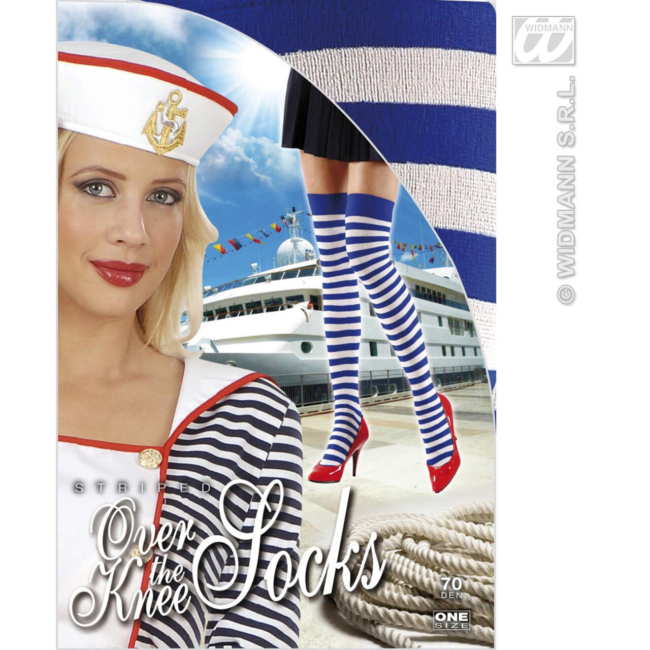 Op deze afbeelding zie je een Accessoires, van het merk Widmann. Kniekousen Wit / Blauw Gestreept