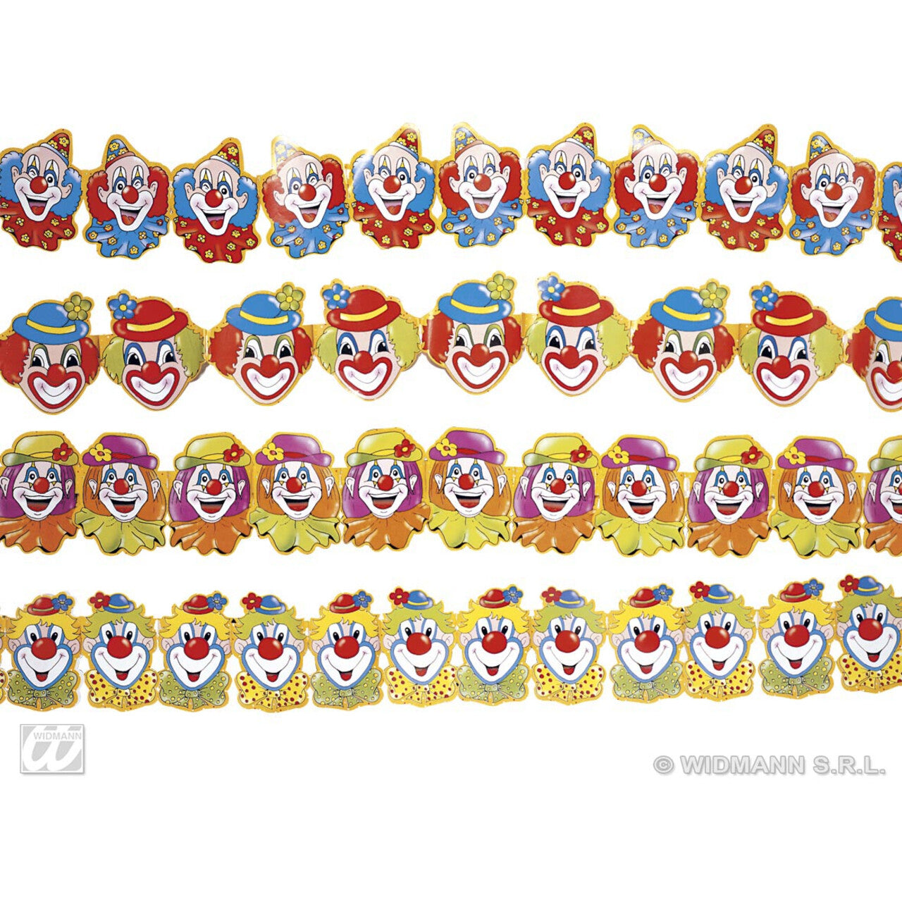 Op deze afbeelding zie je een Decoratie, van het merk Widmann. Papieren Slinger Clowns, 3 Meter
