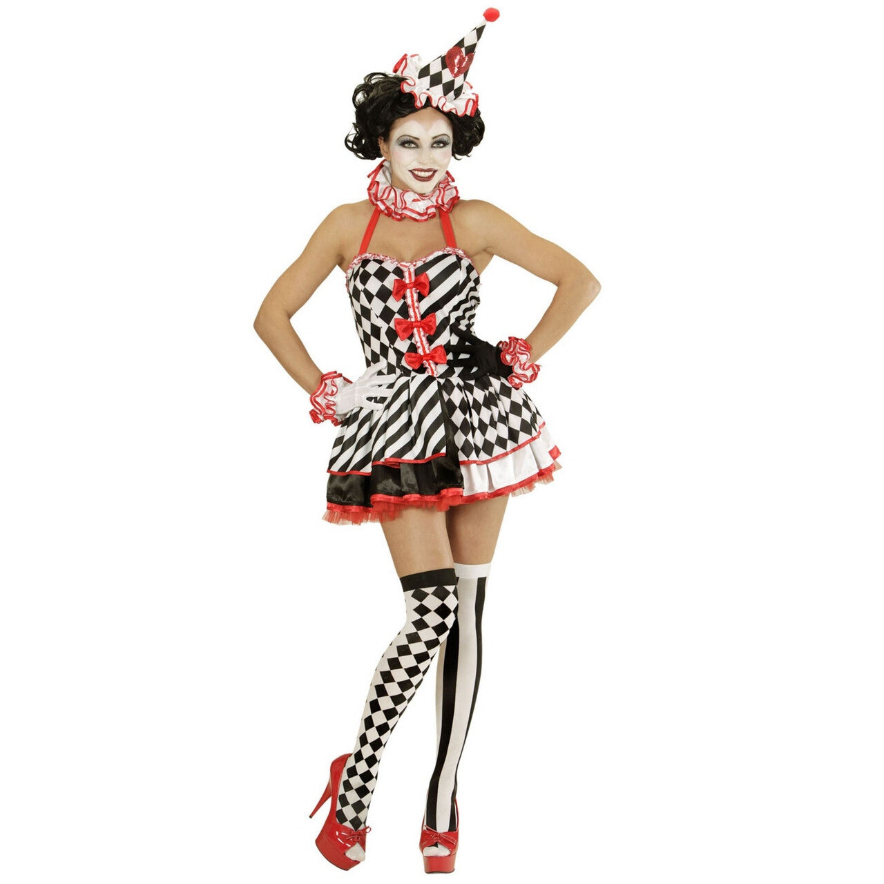 Op deze afbeelding zie je een Kostuums, van het merk Widmann. Druk Patroon Pierrot Meisje Vrouw Kostuum