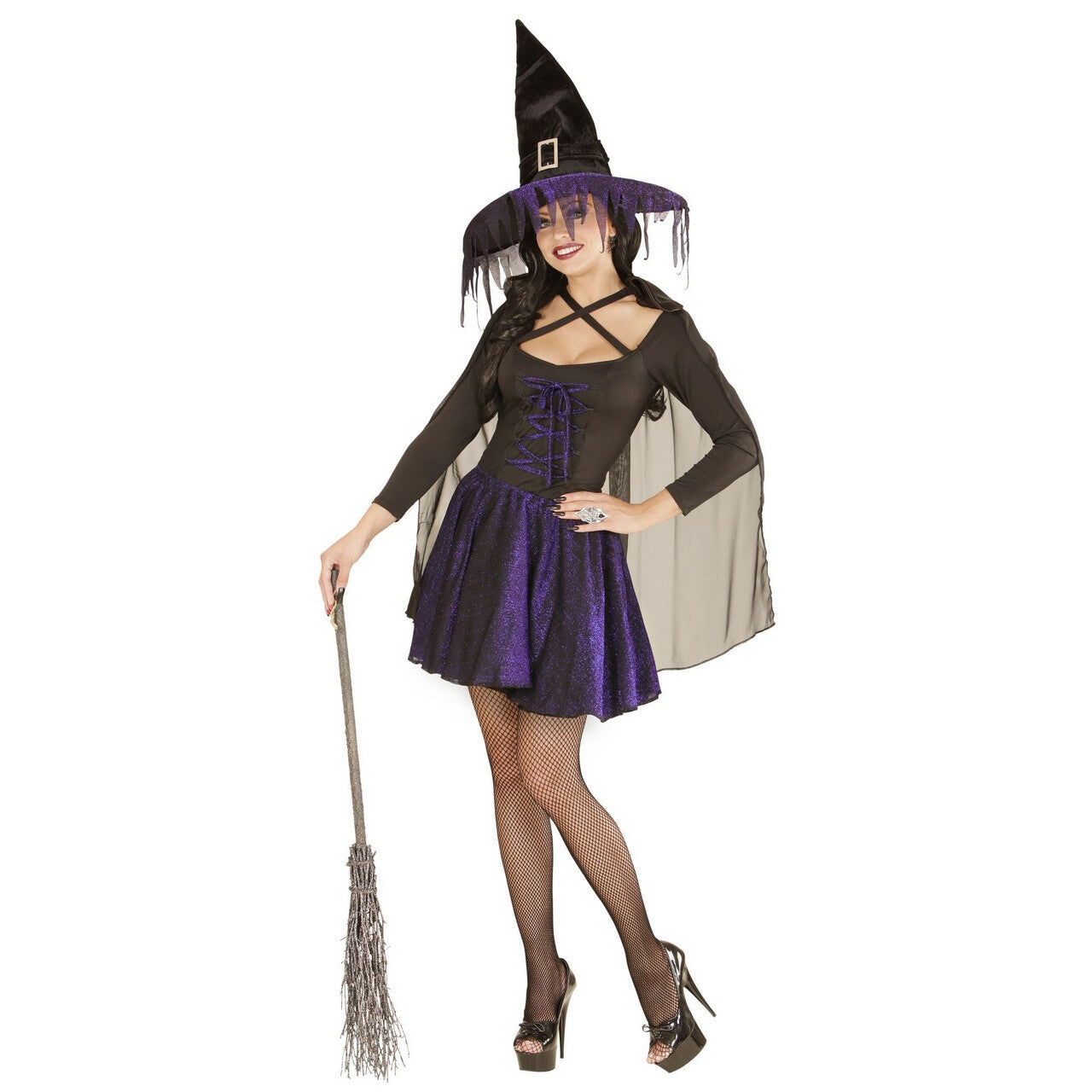 Op deze afbeelding zie je een Kostuums, van het merk Widmann. Witchita Glimmende Heks Paars Vrouw Kostuum