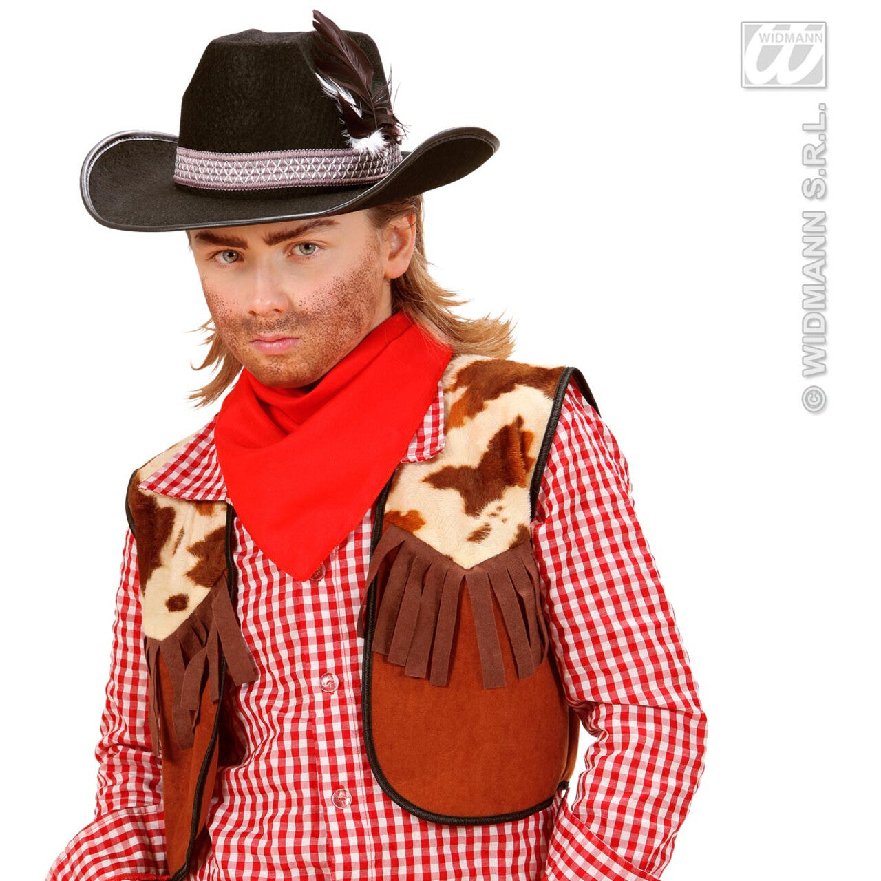Op deze afbeelding zie je een Accessoires, van het merk Widmann. Cowboyhoed Zwart Met Veren, Kind