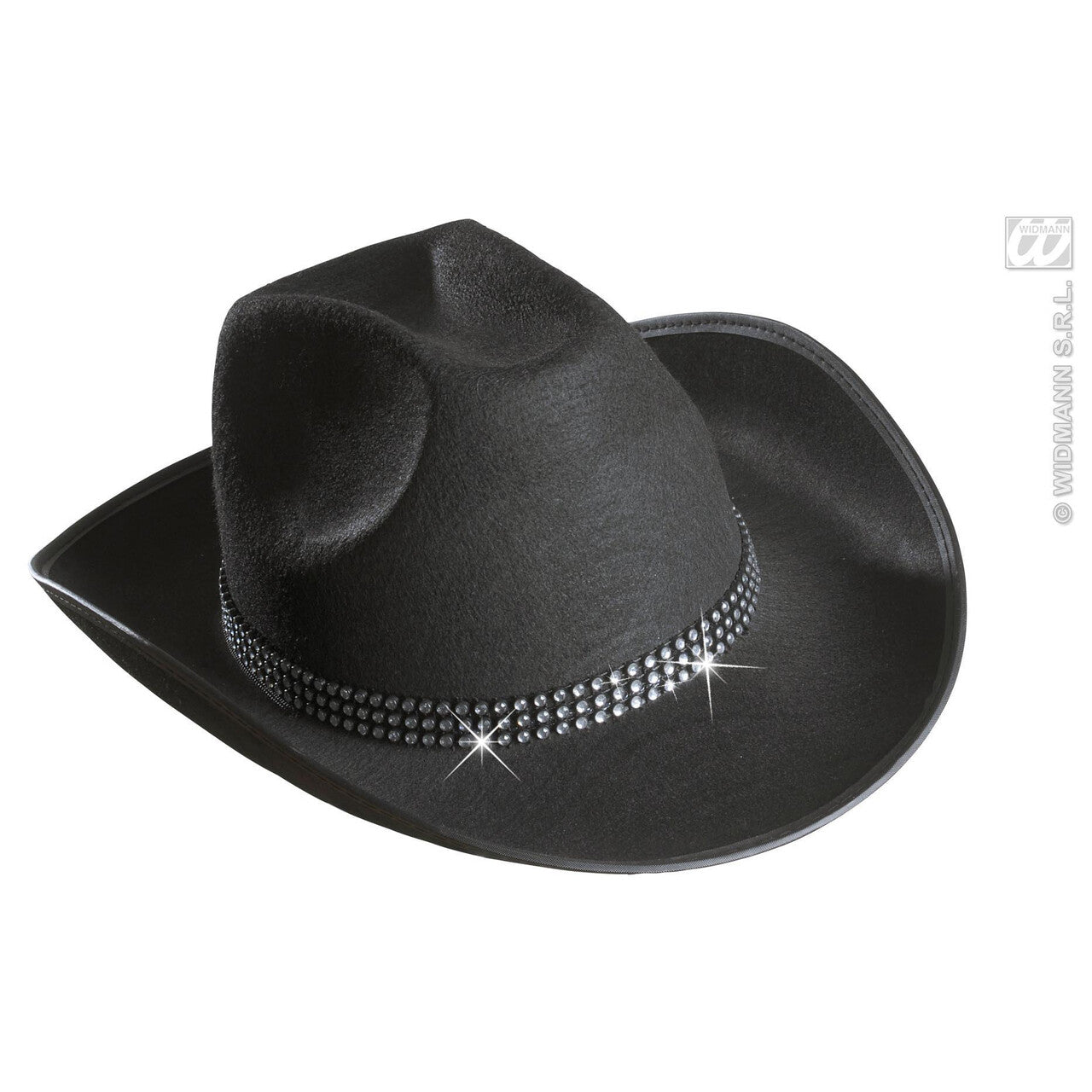 Op deze afbeelding zie je een Accessoires, van het merk Widmann. Cowboyhoed Zwart Met Strass Band