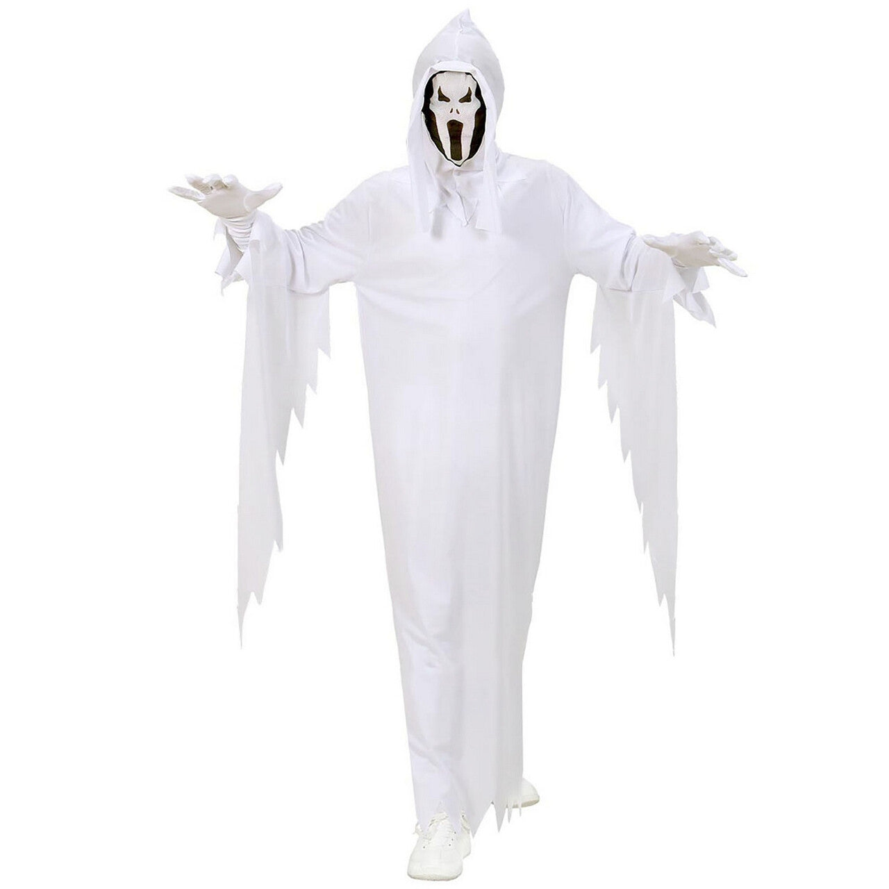 Op deze afbeelding zie je een Kostuums, van het merk Widmann. Spook Wit Kind White Ghost Kostuum Jongen