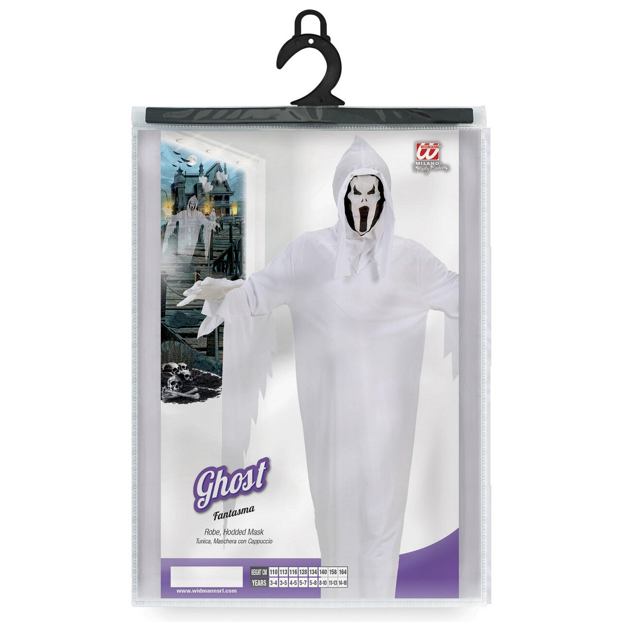 Op deze afbeelding zie je een Kostuums, van het merk Widmann. Spook Wit Kind White Ghost Kostuum Jongen