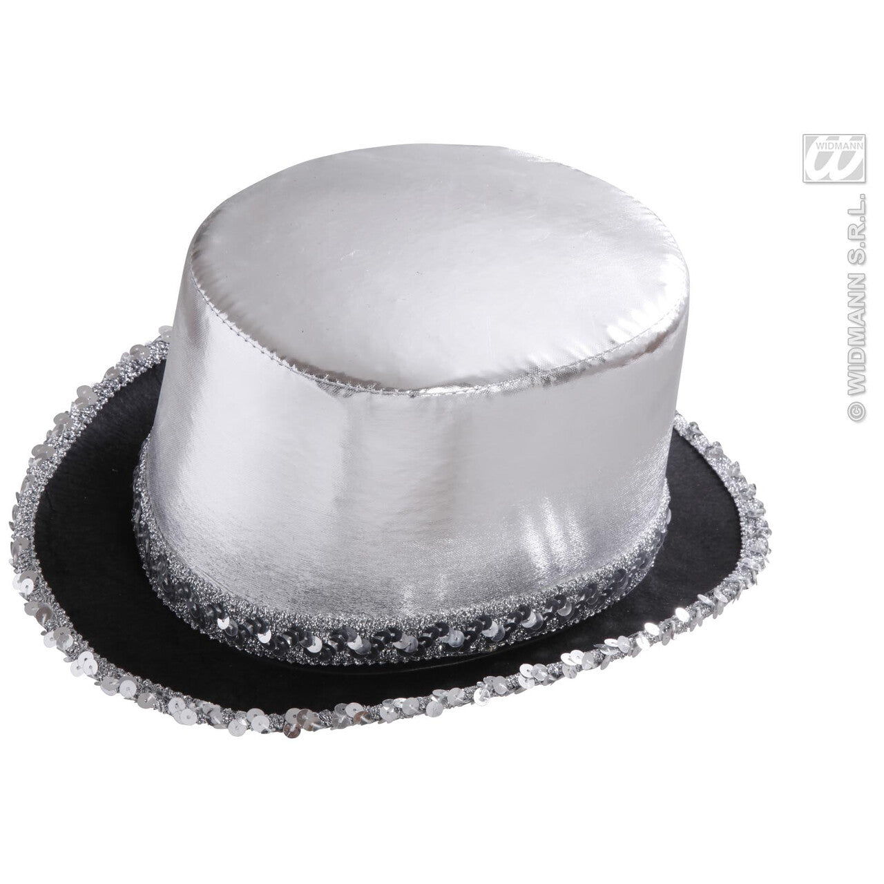 Op deze afbeelding zie je een Accessoires, van het merk Widmann. Hoge Hoed Zilver Met Pailletten Beslag