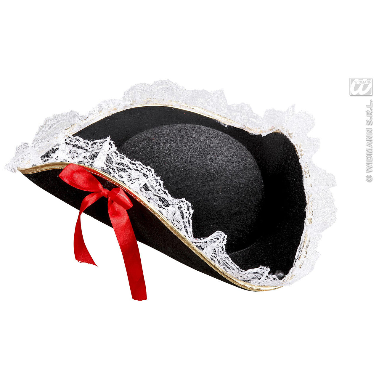 Op deze afbeelding zie je een Accessoires, van het merk Widmann. Tricorn Hoed Met Kant En Rode Strik