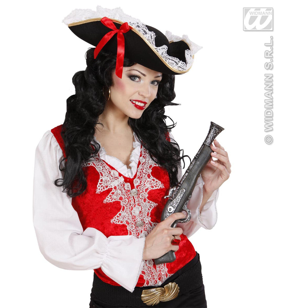 Op deze afbeelding zie je een Accessoires, van het merk Widmann. Tricorn Hoed Met Kant En Rode Strik