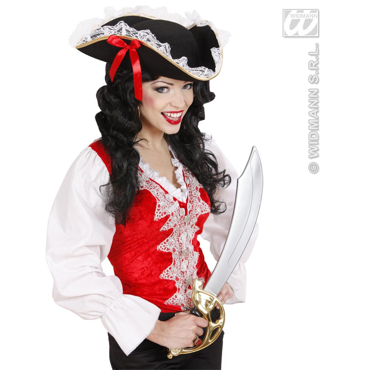 Op deze afbeelding zie je een Accessoires, van het merk Widmann. Tricorn Hoed Met Kant En Rode Strik